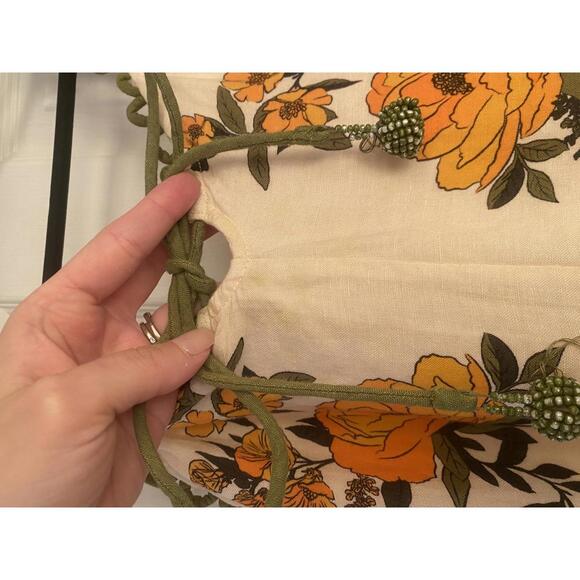 Farm Rio - Floral Print V-neck Midi Dress w/ Olive Green Eyelet Straps, size XS - Picture 6 of 15